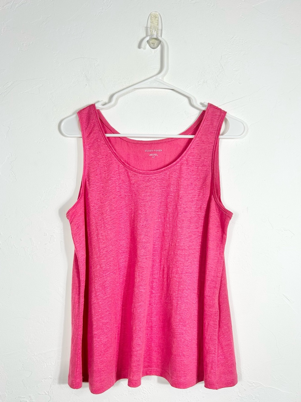 Eileen Fisher Fuchsia Pink Organic Linen Jersey Scoop Neck Tank Top Small‎